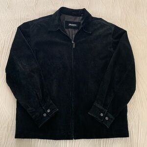 Brandini Black Leather Roughout/Suede Zip Up trucker style jacket, men’s medium
